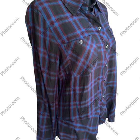 CAbi Plaid Moody Peplum Hem Long Sleeve Button Multicolor Medium - Picture 2 of 6